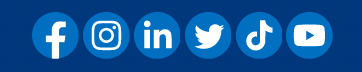 A set of six social media links as blue circles with white icons side by side and spaced out