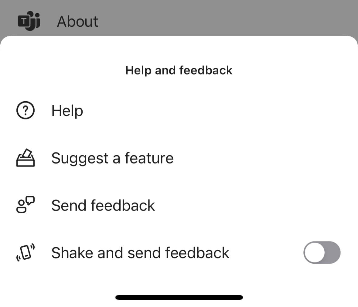A non-modal help dialog has two send feedback options, with shake to send turned off