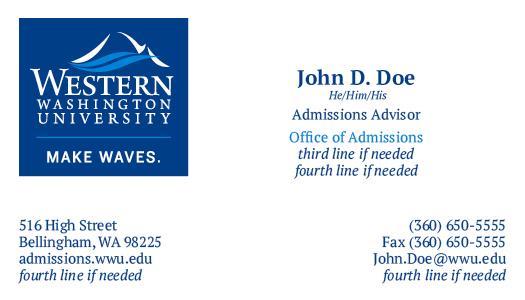 Western Washington University business card template, including placeholder names, email addresses and phone numbers.